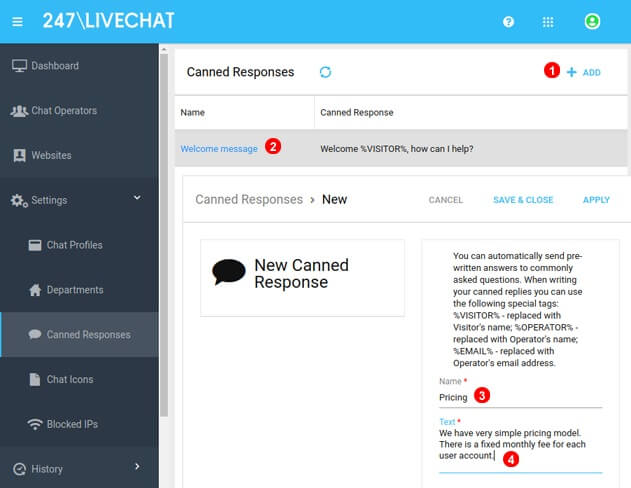 247LiveChat canned responses